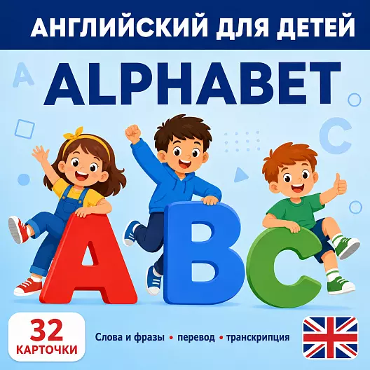 Карточки по английскому языку на тему "Alphabet (Алфавит)". С транскрипцией. 32 штуки.
