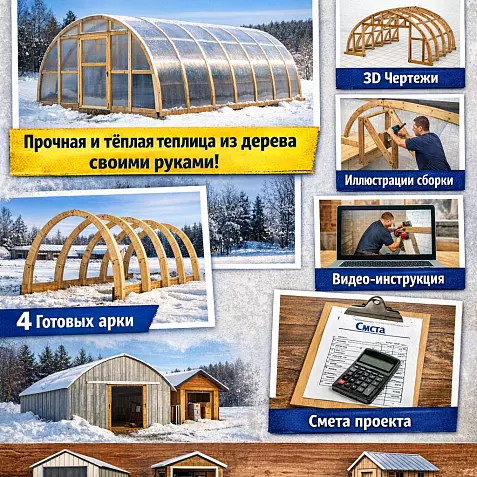 Зимняя арочная теплица из дерева: технология прочных арок + чертежи + видео (4 арки)