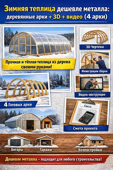 Зимняя арочная теплица из дерева: технология прочных арок + чертежи + видео (4 арки)