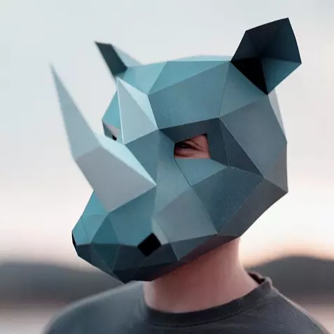 Бумажная маска носорога. Шаблоны для изготовления 3D-маски из бумаги. Костюм своими руками
