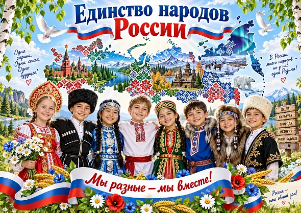 Народы России — большой готовый комплект из 47 плакатов + постер «Единство народов России»